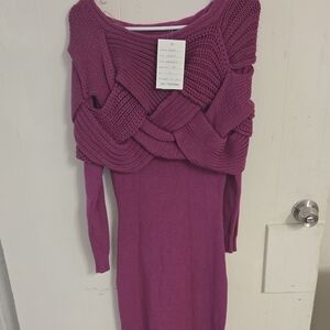 Elegant Long Sleeve Purple Knit Dress